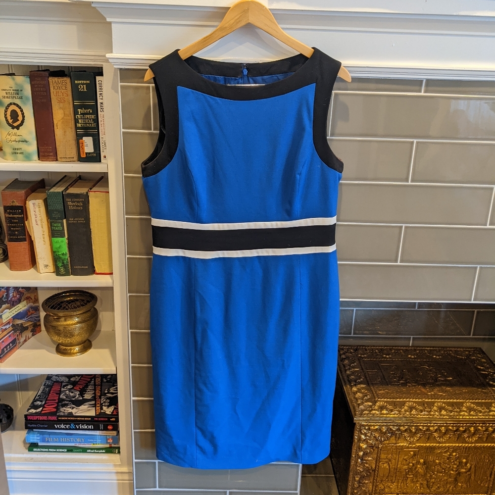 Blue, black and white Nine West sheath dress
